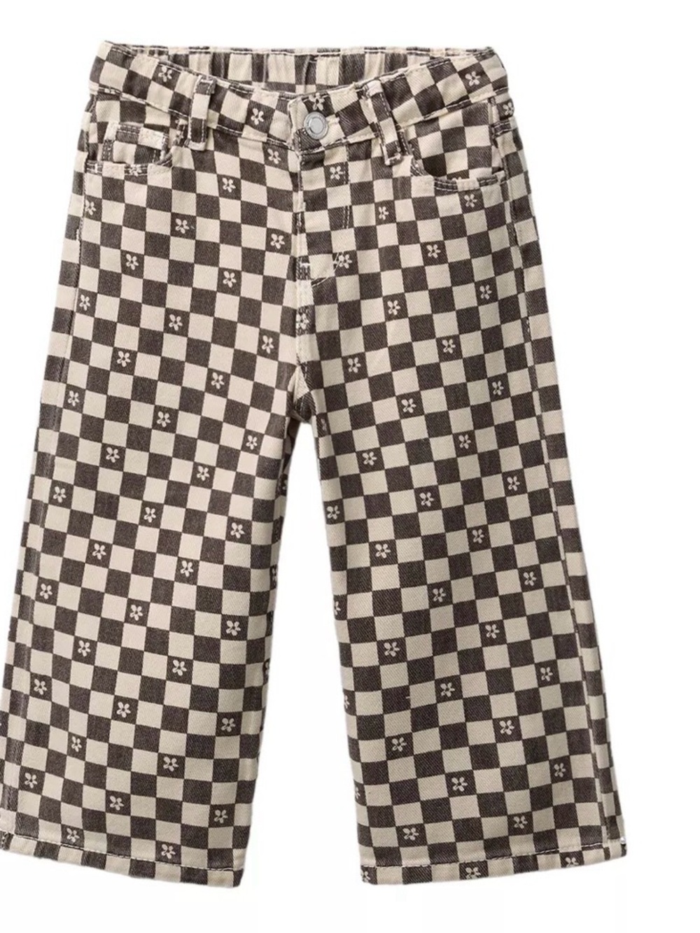 ZARA Checkerboard Wide-Leg Pants - Brown/Cream